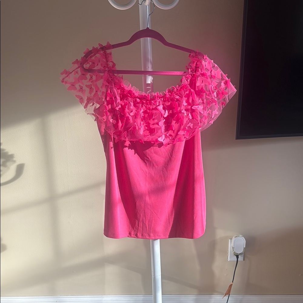 Pink Ruffle Off-Shoulder Top - Picture 2 of 2
